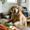 Healthy senior dog with diabetic-friendly natural treats