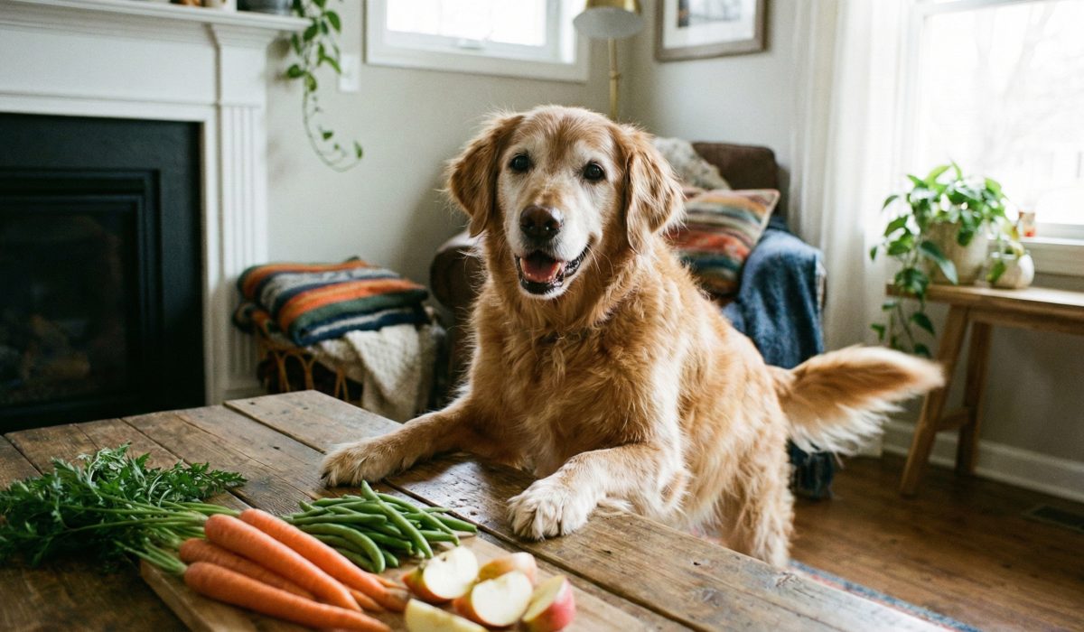 Healthy senior dog with diabetic-friendly natural treats
