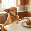 Dog looking at blueberry muffin - can dogs eat blueberry muffins safely